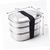 3 layers Oval Indian steel tiffin lunch bento box with 1-2 Compartment